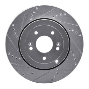 Hyundai Genesis Coupe Brake Rotor (1) - Rear Left - R1 Concepts - Drilled & Slotted - Silver - `10-`16
